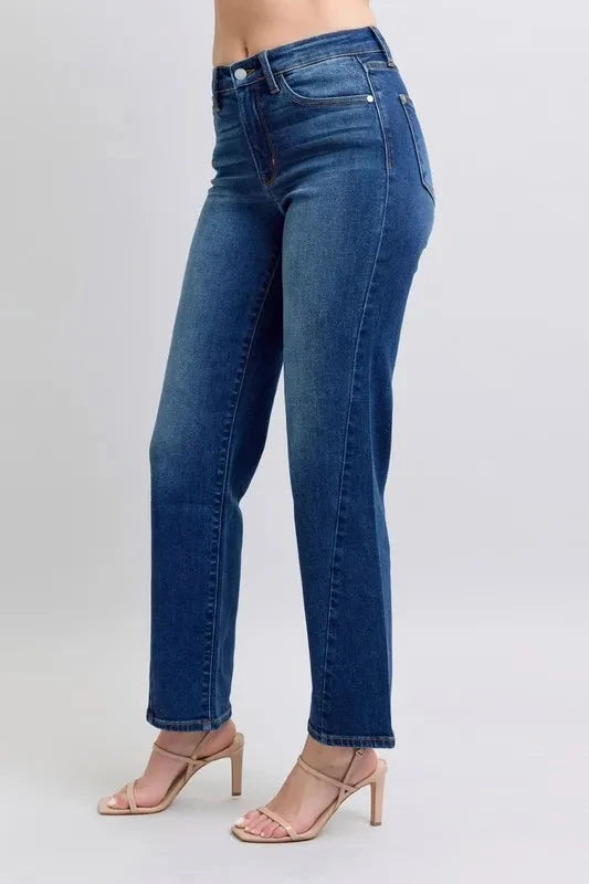 Judy Blue Plus Size Side Seam Detail Straight Jeans with Pockets jeans jehouze