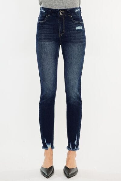 Kancan Dark Blue Cat's Whiskers Raw Hem High Waist Jeans jeans jehouze