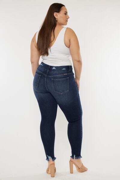 Kancan Dark Blue Cat's Whiskers Raw Hem High Waist Jeans jeans jehouze