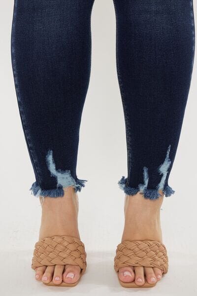 Kancan Dark Blue Cat's Whiskers Raw Hem High Waist Jeans jeans jehouze