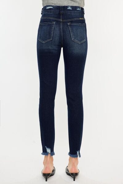 Kancan Dark Blue Cat's Whiskers Raw Hem High Waist Jeans jeans jehouze