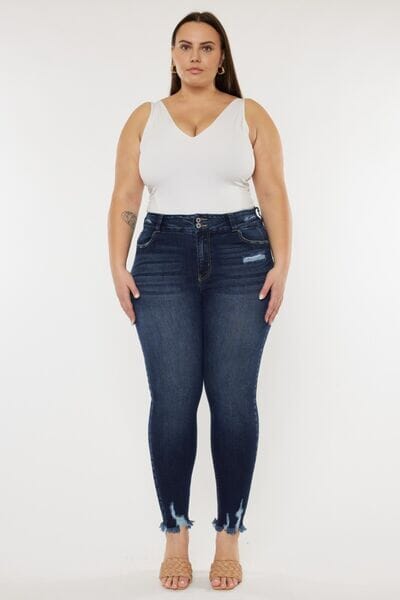 Kancan Dark Blue Cat's Whiskers Raw Hem High Waist Jeans jeans jehouze