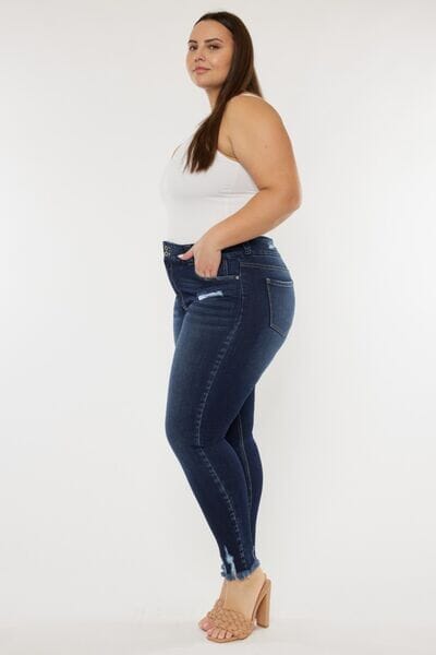 Kancan Dark Blue Cat's Whiskers Raw Hem High Waist Jeans jeans jehouze