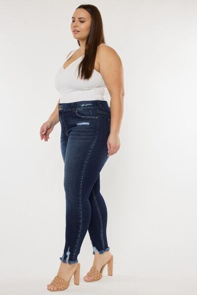 Kancan Dark Blue Cat's Whiskers Raw Hem High Waist Jeans jeans jehouze