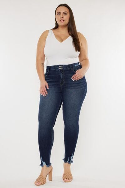 Kancan Dark Blue Cat's Whiskers Raw Hem High Waist Jeans jeans jehouze