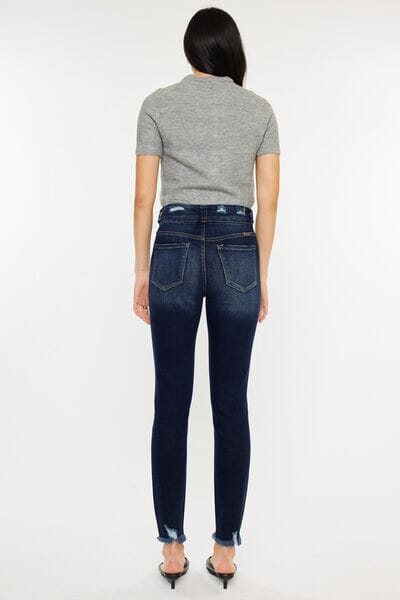 Kancan Dark Blue Cat's Whiskers Raw Hem High Waist Jeans jeans jehouze