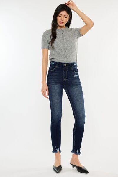 Kancan Dark Blue Cat's Whiskers Raw Hem High Waist Jeans jeans jehouze Dark 0(23)