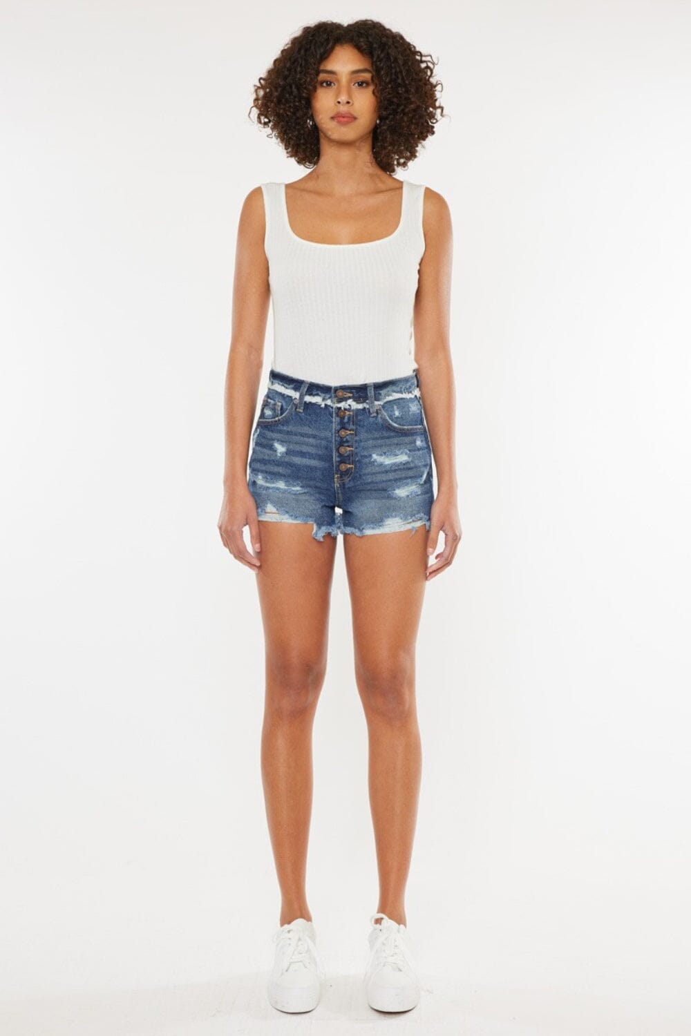 Kancan Dark Blue Distressed Button Fly Denim Shorts jeans jehouze