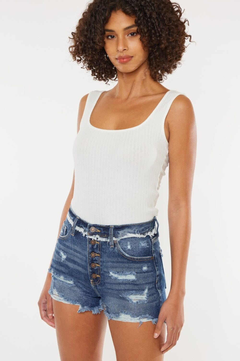 Kancan Dark Blue Distressed Button Fly Denim Shorts jeans jehouze