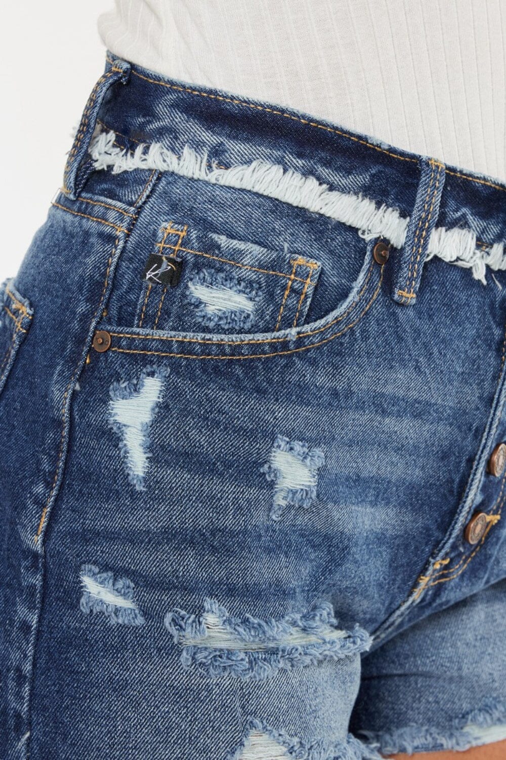 Kancan Dark Blue Distressed Button Fly Denim Shorts jeans jehouze