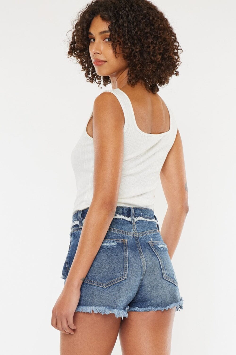 Kancan Dark Blue Distressed Button Fly Denim Shorts jeans jehouze