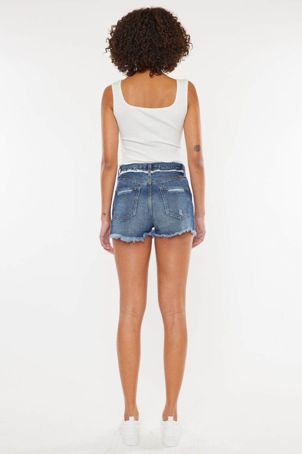 Kancan Dark Blue Distressed Button Fly Denim Shorts jeans jehouze