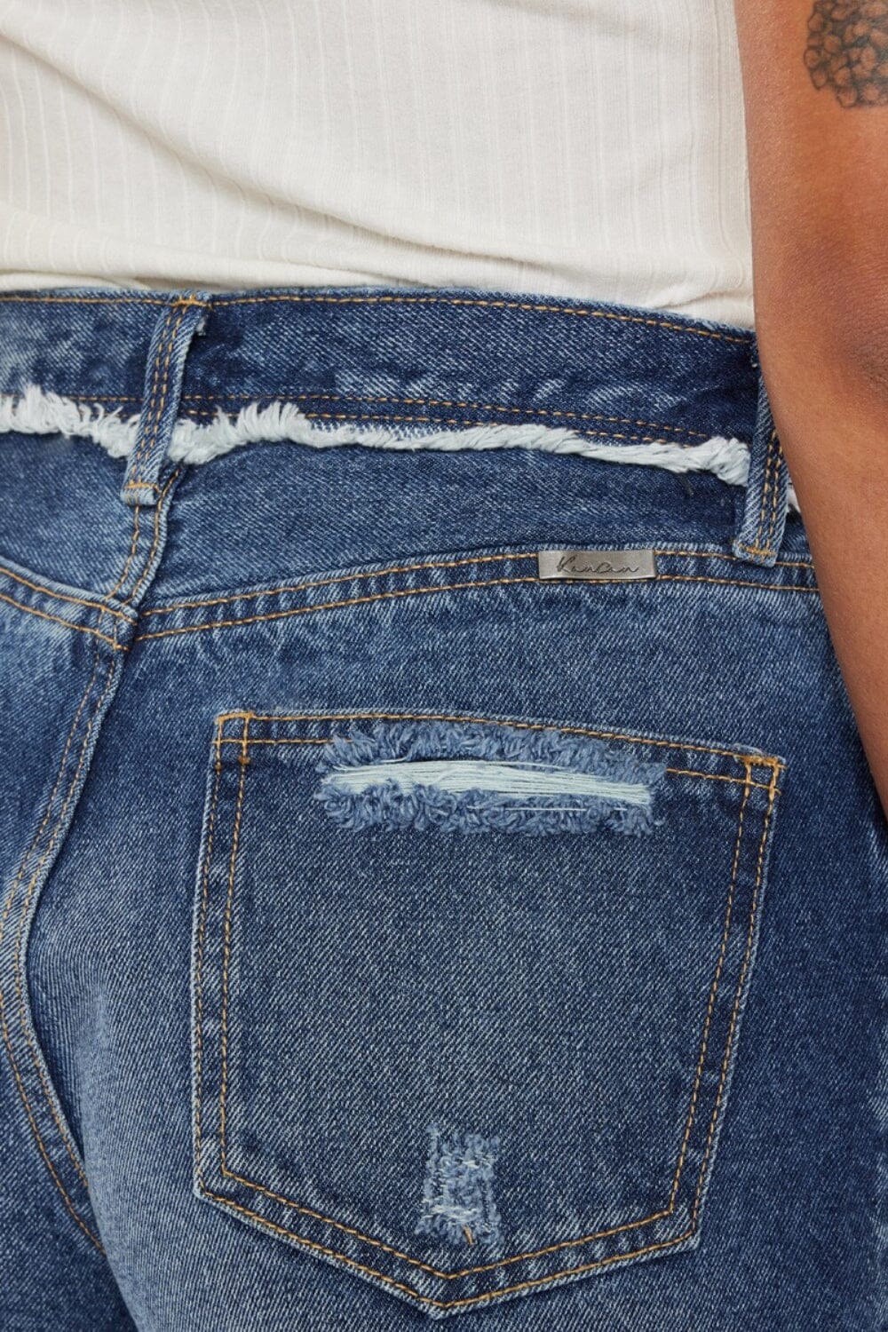 Kancan Dark Blue Distressed Button Fly Denim Shorts jeans jehouze