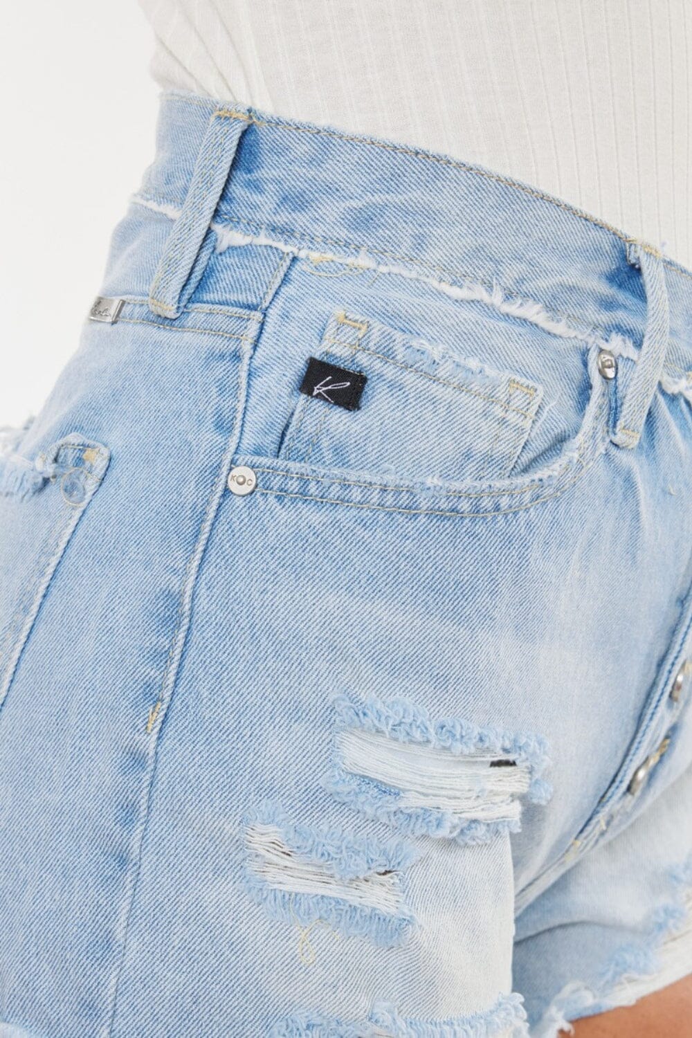 Kancan Medium Blue Distressed Button Fly Denim Shorts jeans jehouze