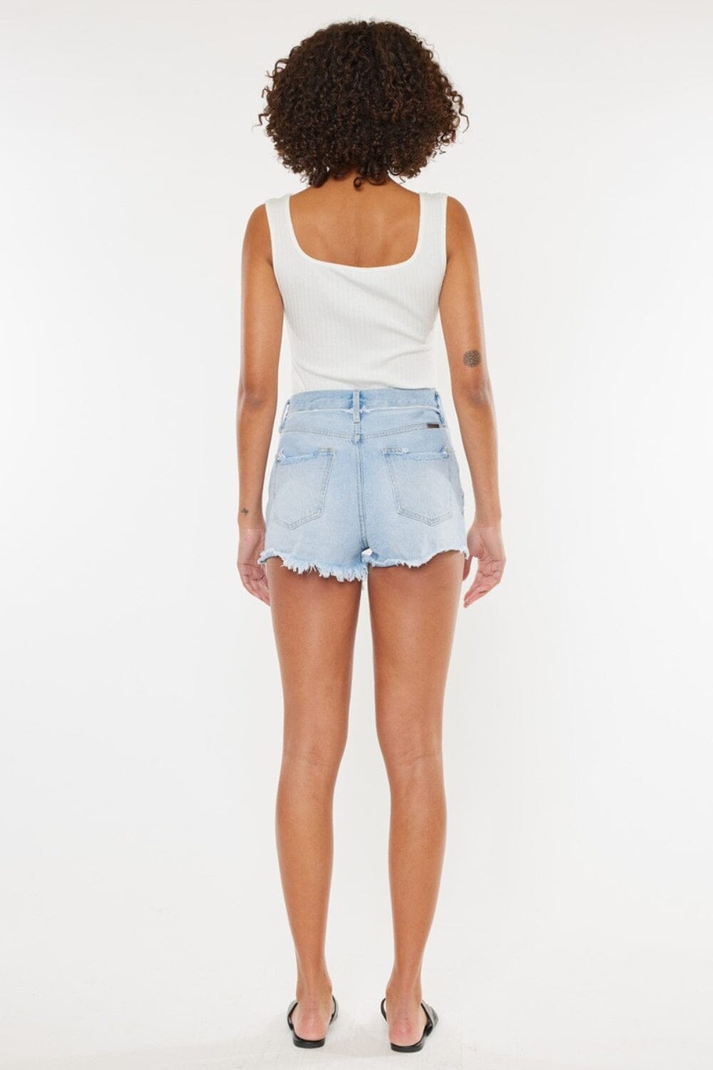 Kancan Medium Blue Distressed Button Fly Denim Shorts jeans jehouze