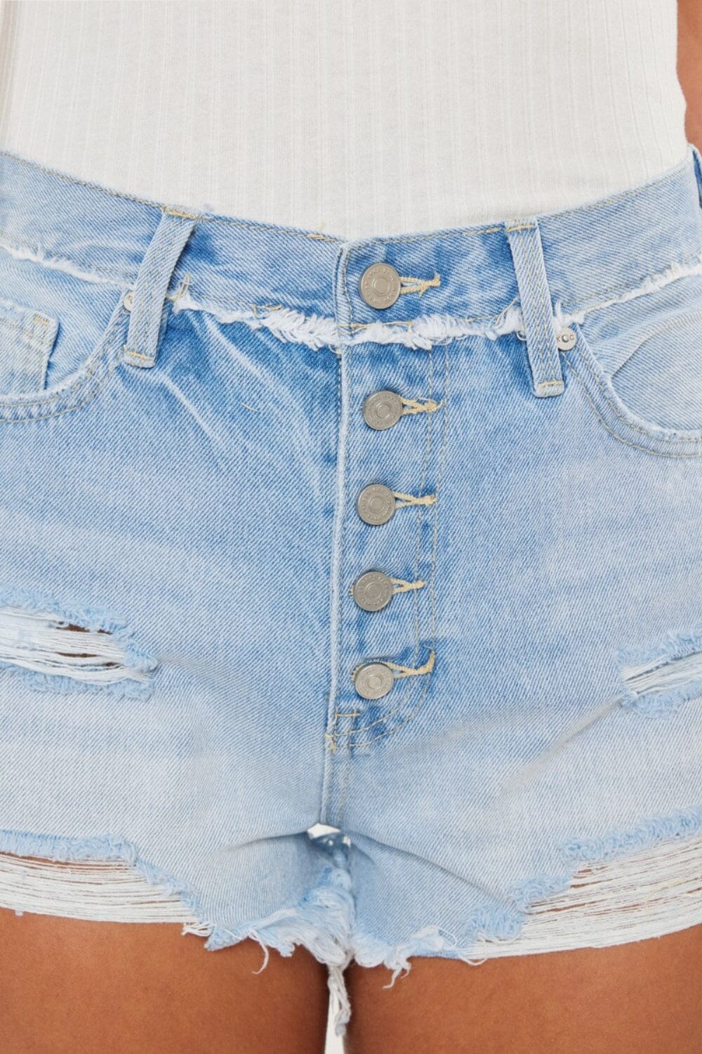 Kancan Medium Blue Distressed Button Fly Denim Shorts jeans jehouze