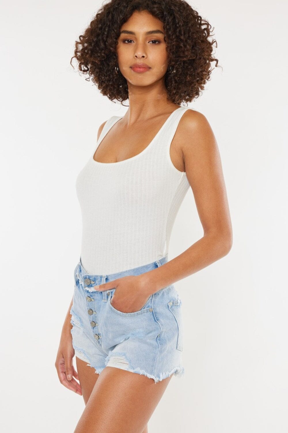 Kancan Medium Blue Distressed Button Fly Denim Shorts jeans jehouze