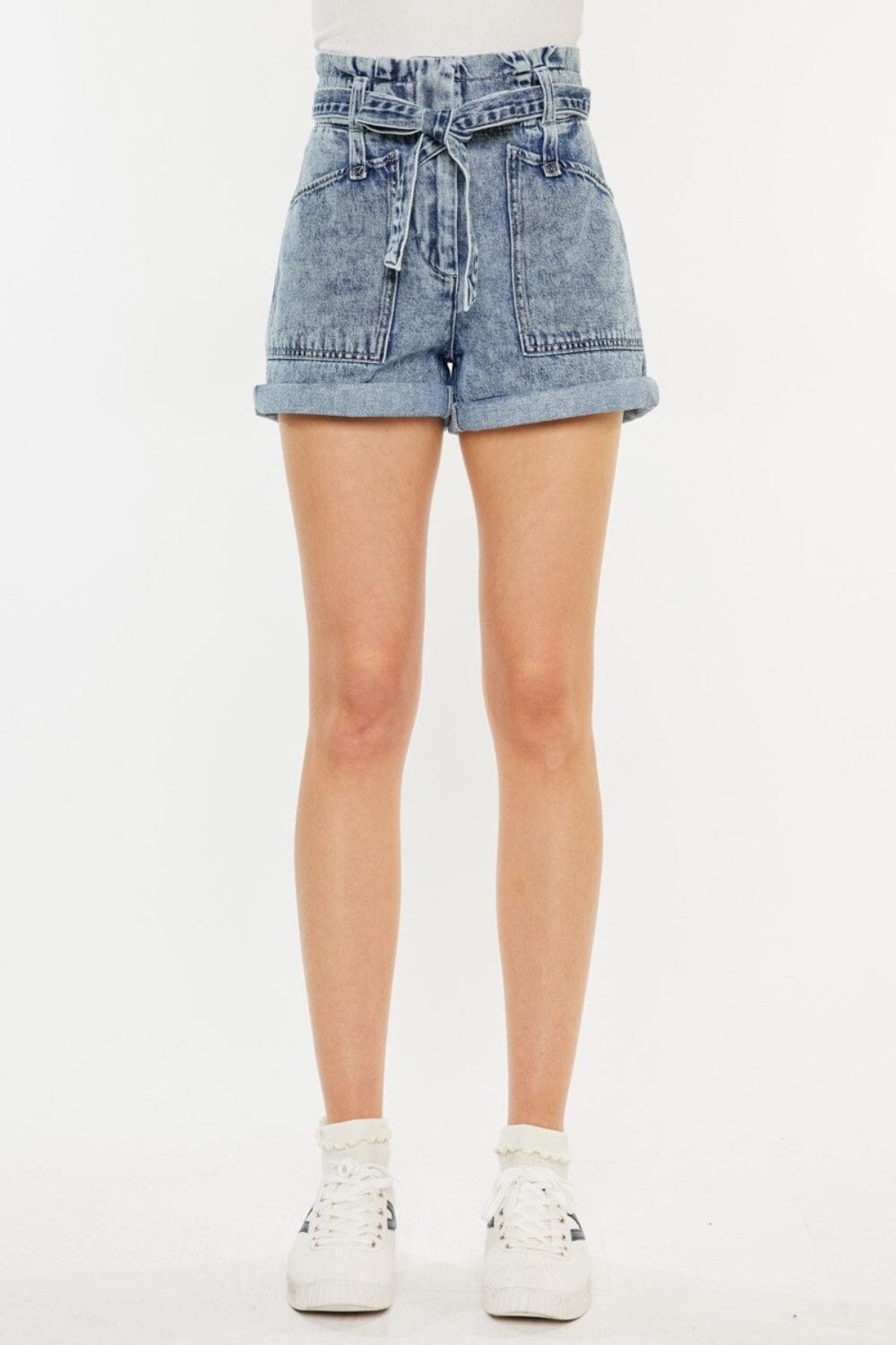 Kancan Medium Blue Ultra High Rise Paperbag Denim Shorts jeans jehouze