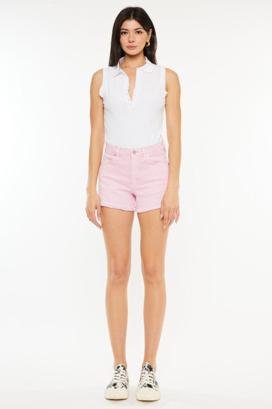 Kancan Pink Raw Hem High Waist Denim Shorts jeans jehouze