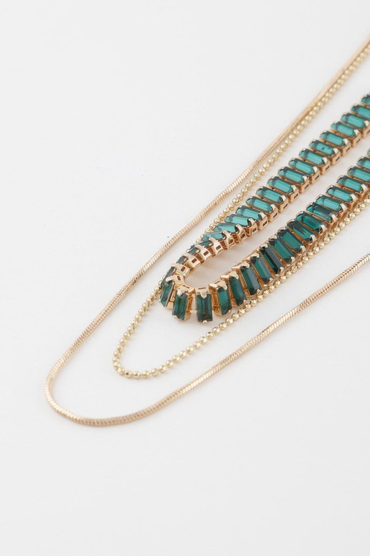 Multi Crystal Bead Necklace Necklaces jehouze Gold Green