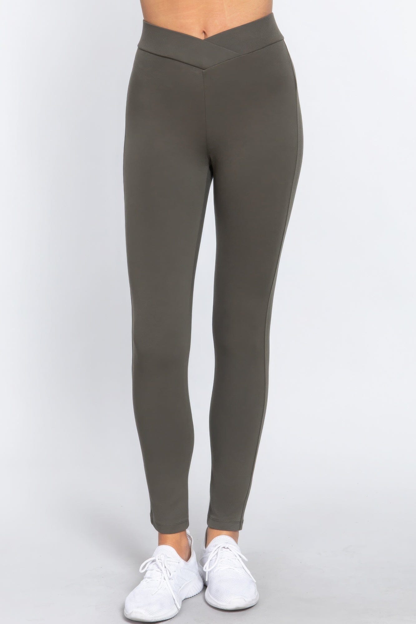 Olive Grey Mid-rise Ponte legging Pants Activewear jehouze