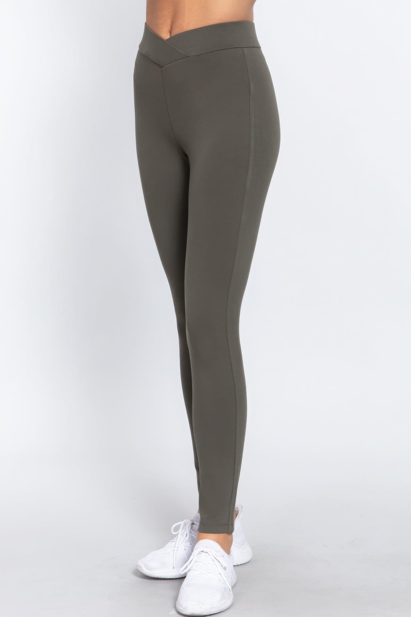 Olive Grey Mid-rise Ponte legging Pants Activewear jehouze