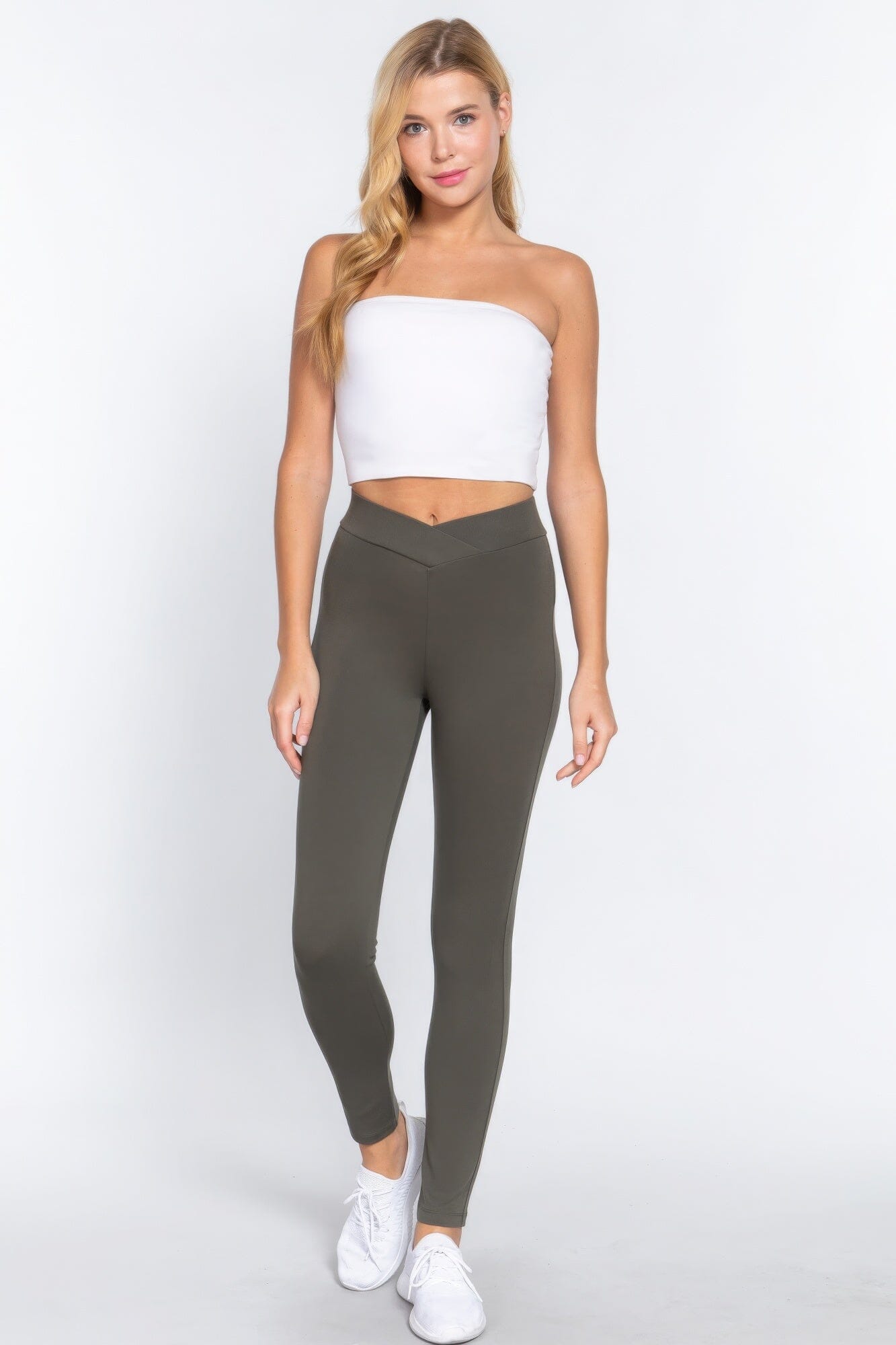 Olive Grey Mid-rise Ponte legging Pants Activewear jehouze S