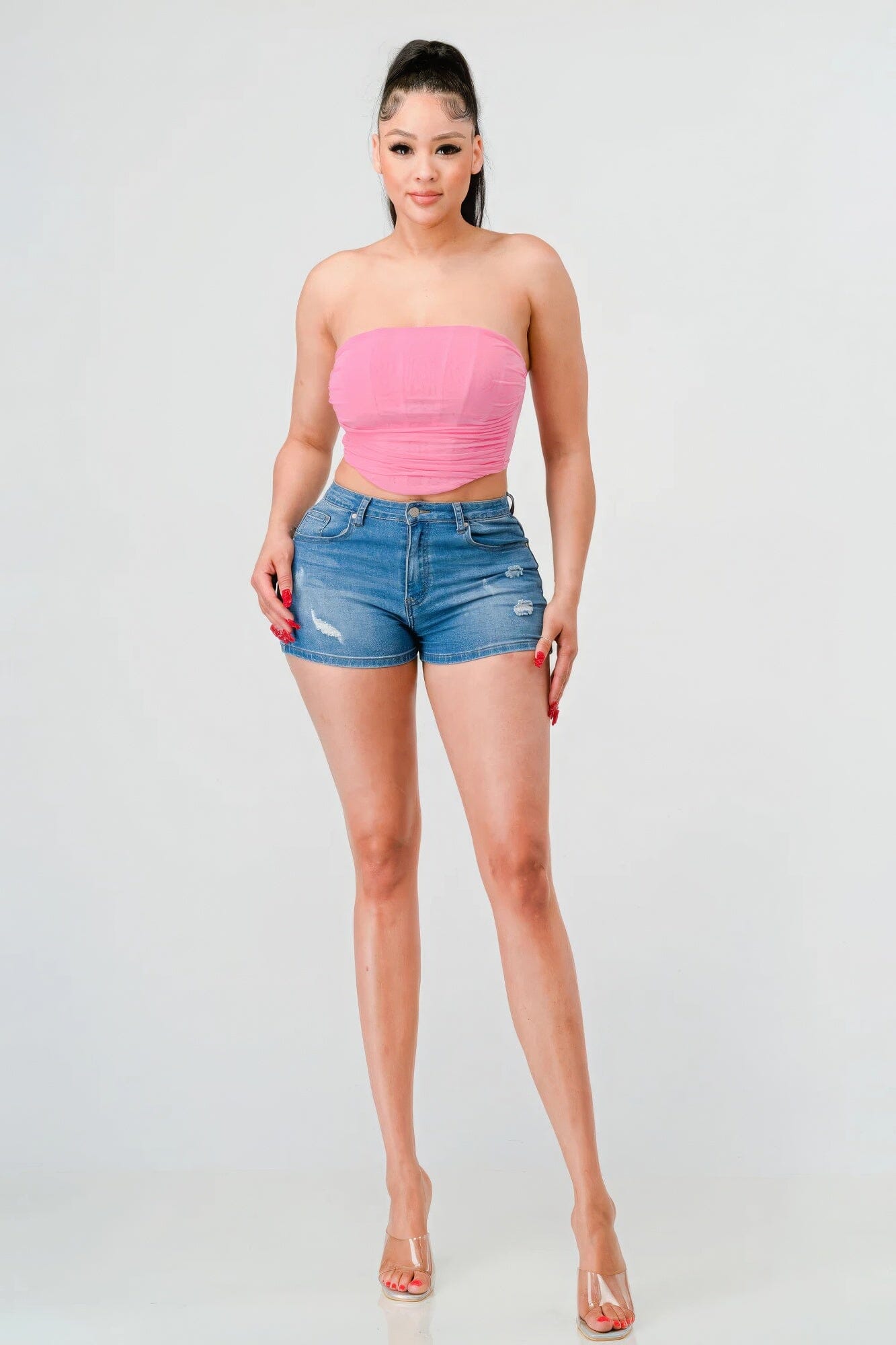 Pink Luxe super stretch mesh layered corset bustier Shirts & Tops jehouze S