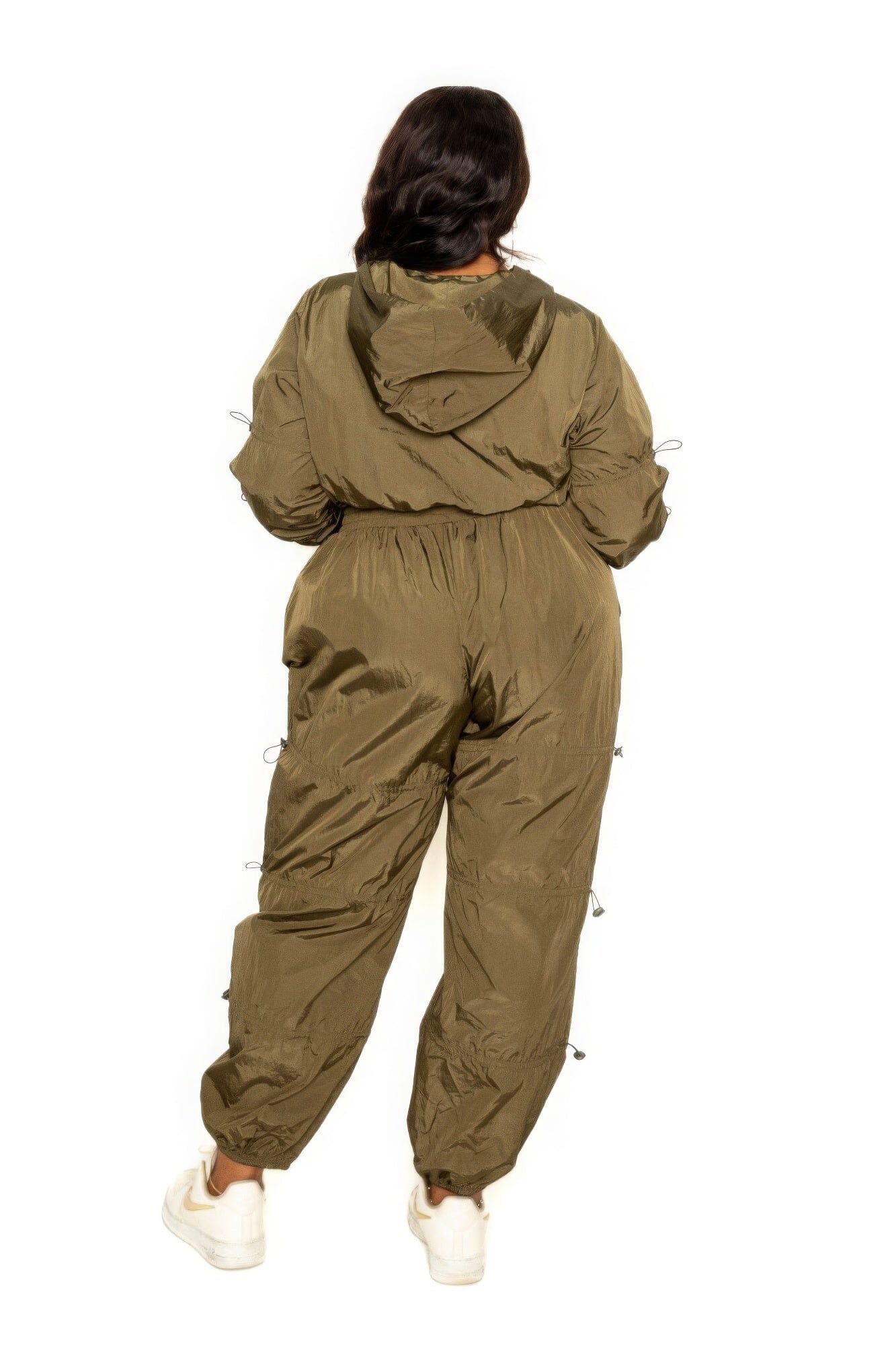 Plus Size Active Zip Up Set With Cord Lock Detail Outfit Sets jehouze