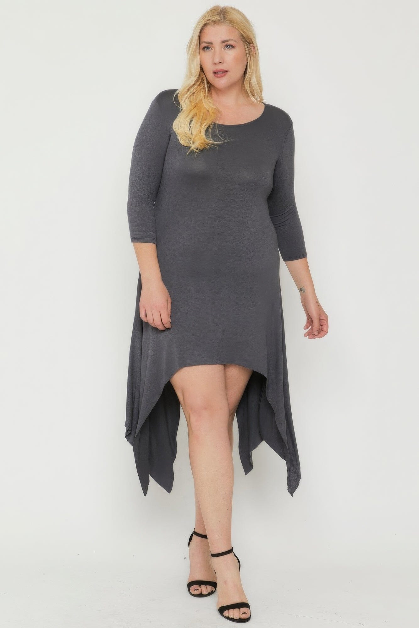 Plus Size Asymmetrical Raw Edge Hem Solid Dress Dresses jehouze Grey XL