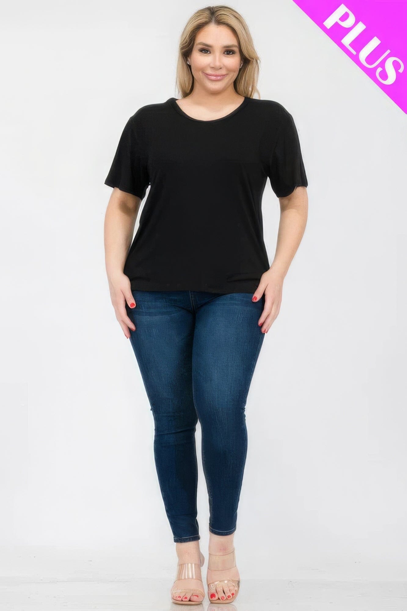 Plus Size Basic Short Sleeve T-shirt Shirts & Tops jehouze Black 1XL