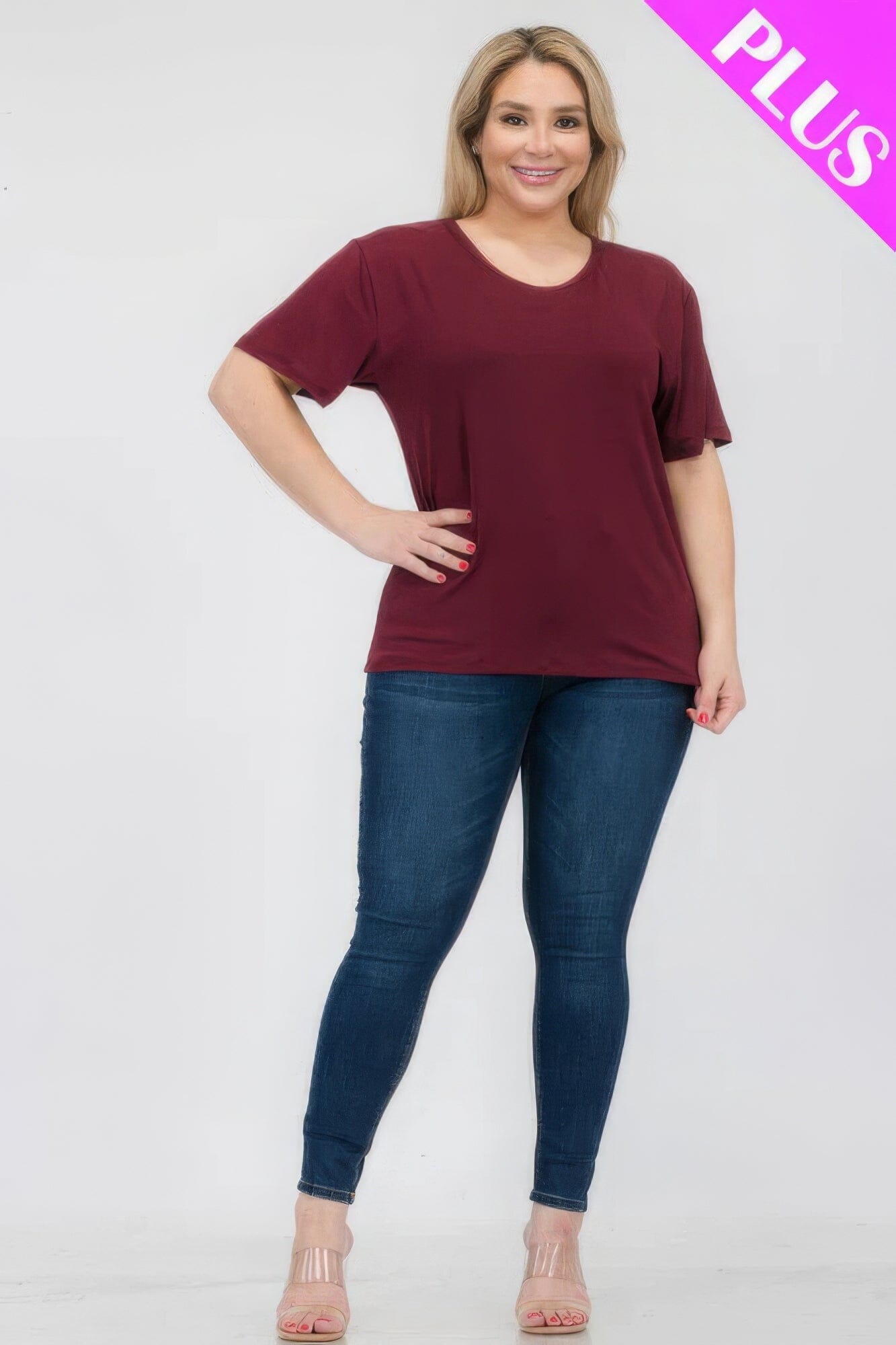 Plus Size Basic Short Sleeve T-shirt Shirts & Tops jehouze Burgundy 1XL