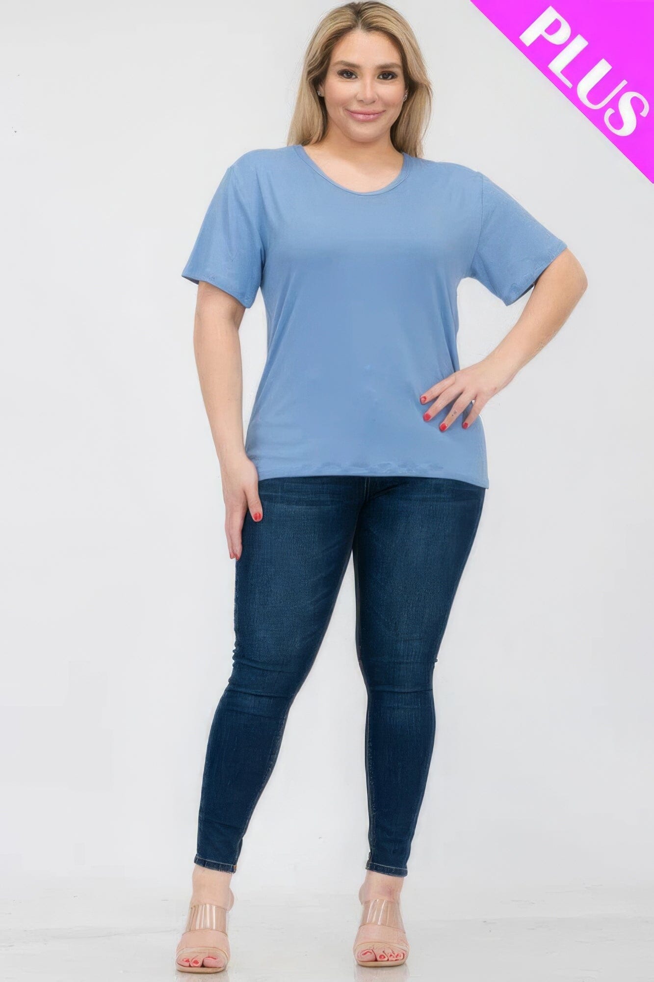 Plus Size Basic Short Sleeve T-shirt Shirts & Tops jehouze Cloud 1XL