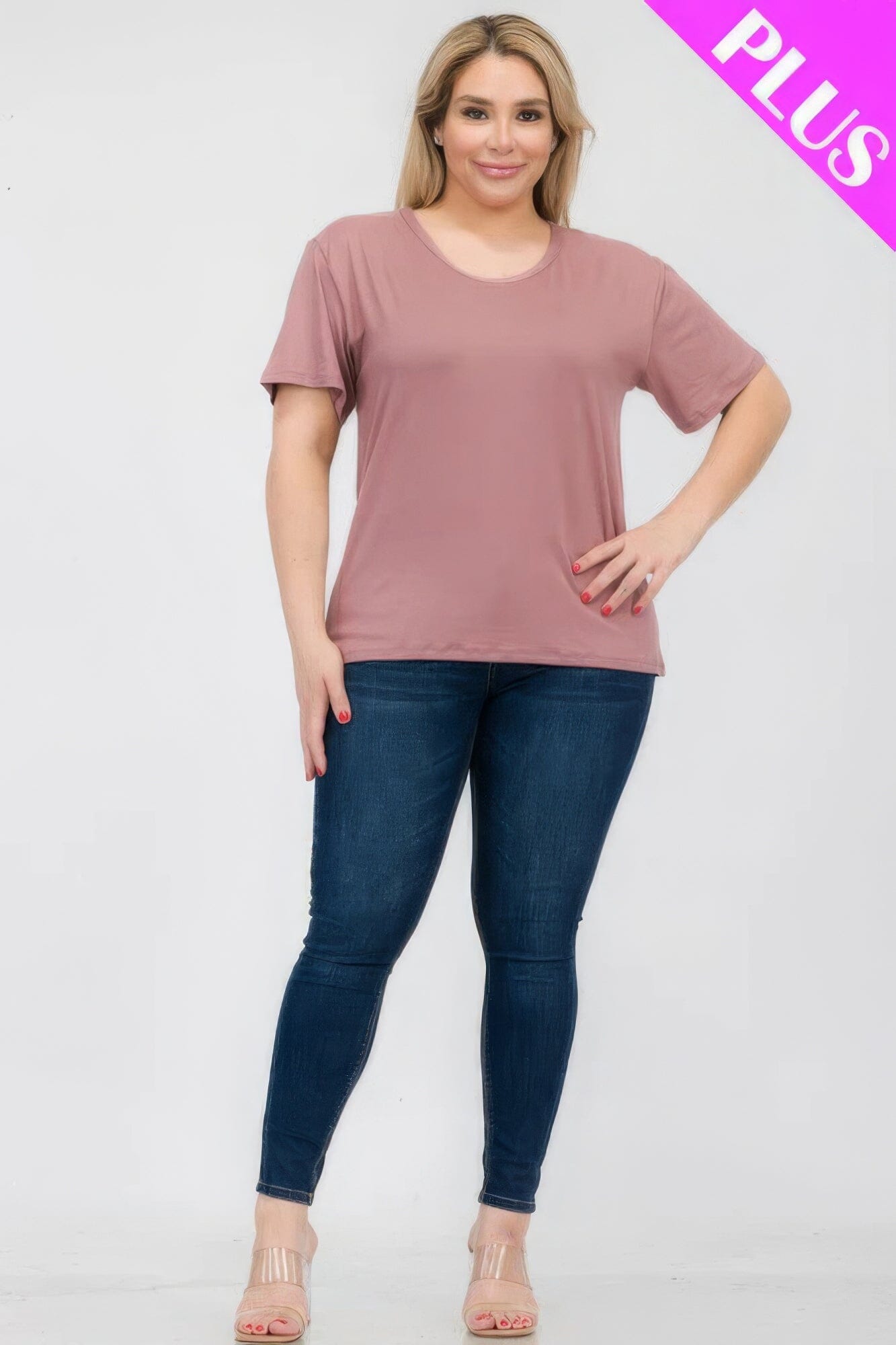 Plus Size Basic Short Sleeve T-shirt Shirts & Tops jehouze Nostalgia Rose 1XL