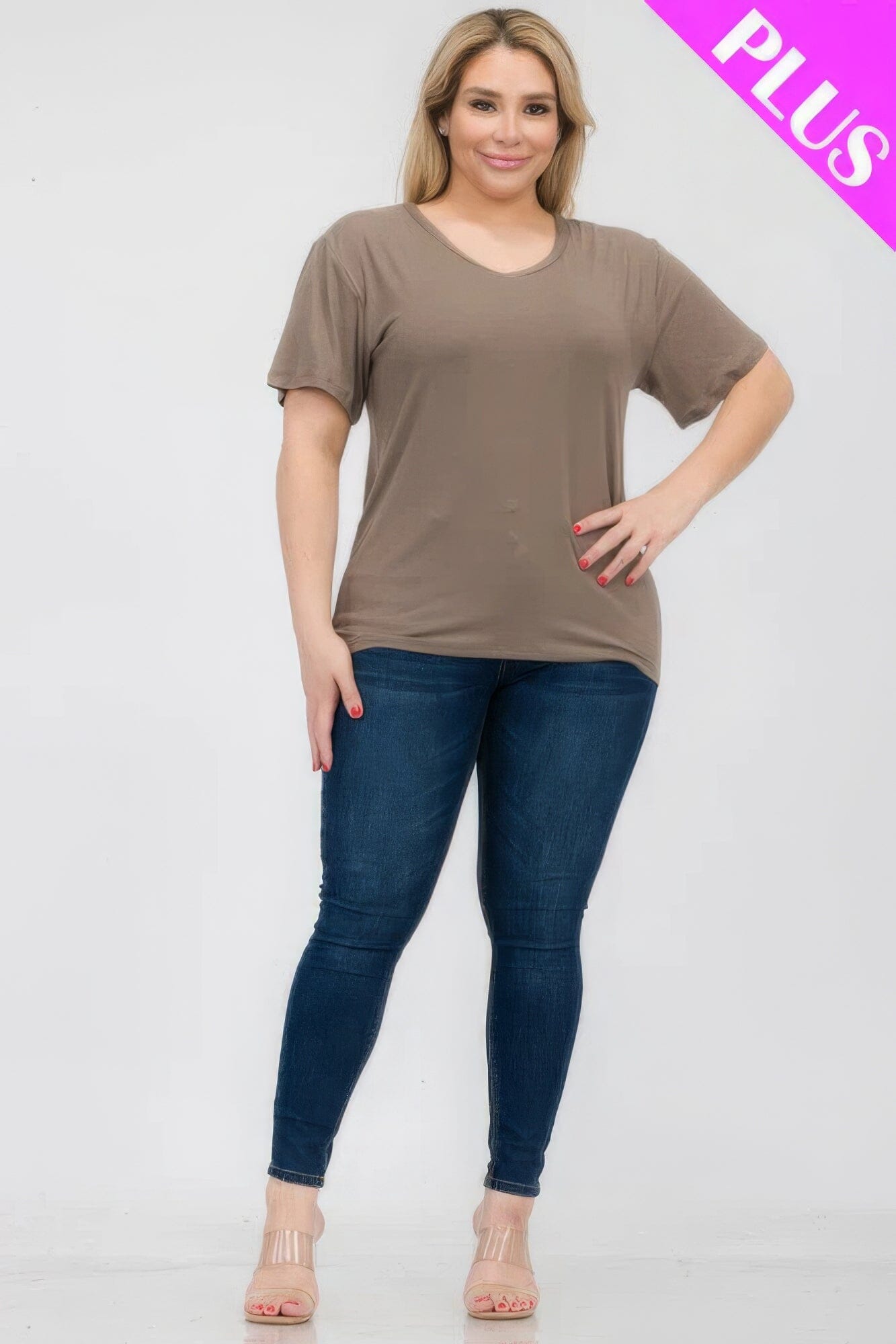 Plus Size Basic Short Sleeve T-shirt Shirts & Tops jehouze Taupe 1XL