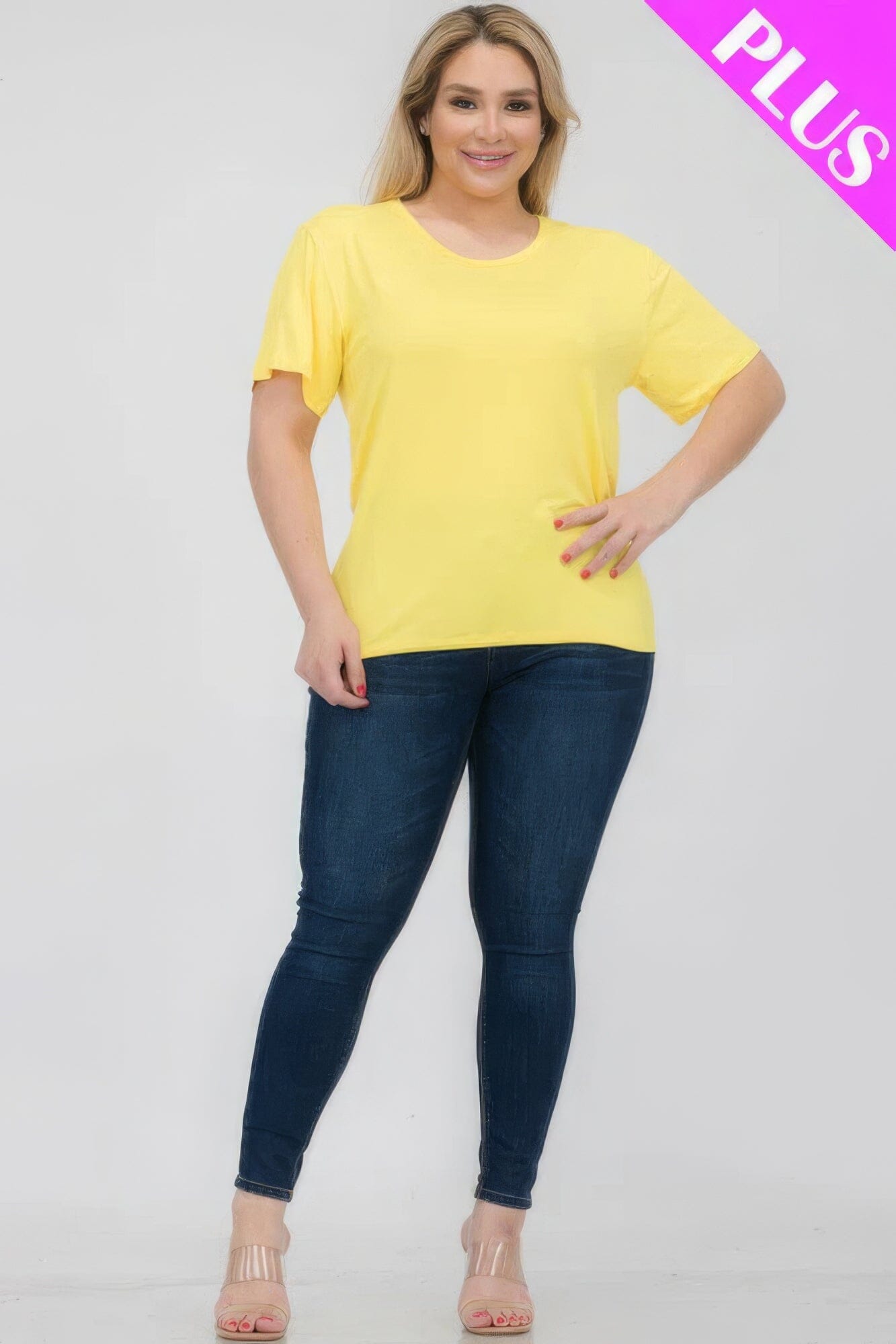 Plus Size Basic Short Sleeve T-shirt Shirts & Tops jehouze Yellow 1XL