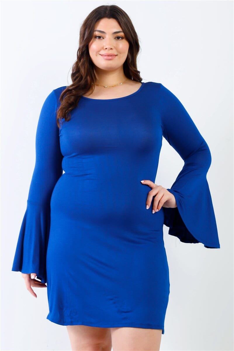 Plus Size Bell Long Sleeve Mini Dress Dresses jehouze