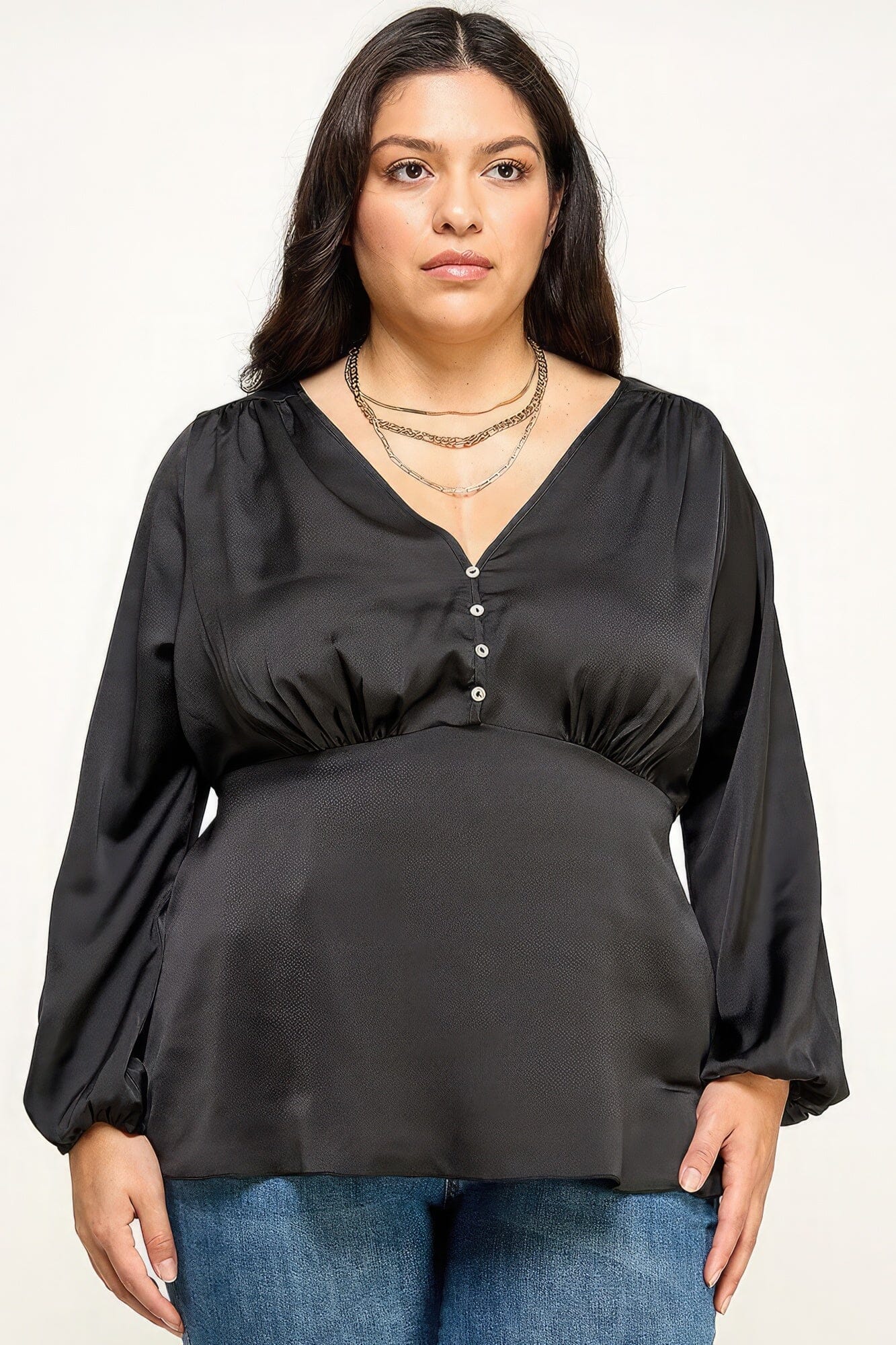 Plus Size Black Long Sleeve Peplum Blouse Top Shirts & Tops jehouze