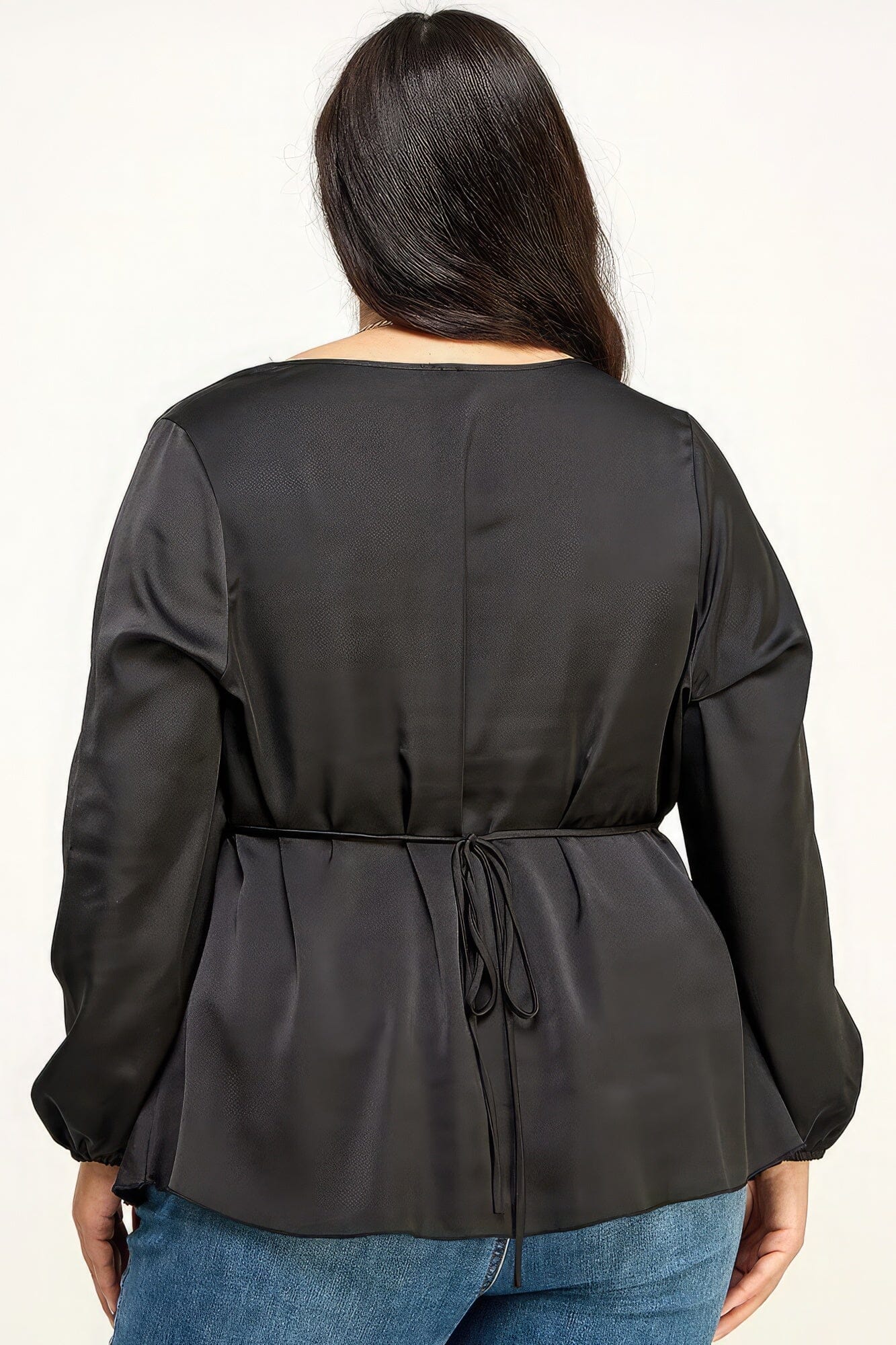 Plus Size Black Long Sleeve Peplum Blouse Top Shirts & Tops jehouze