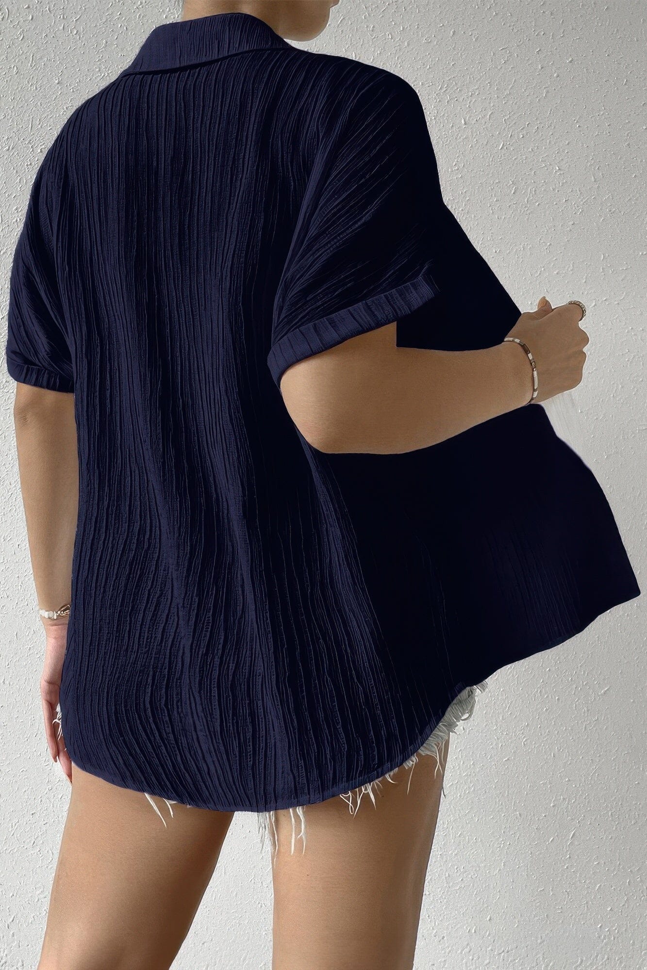 Plus Size Button Down Lapel Pockets Loose Solid Shirt Shirts & Tops jehouze
