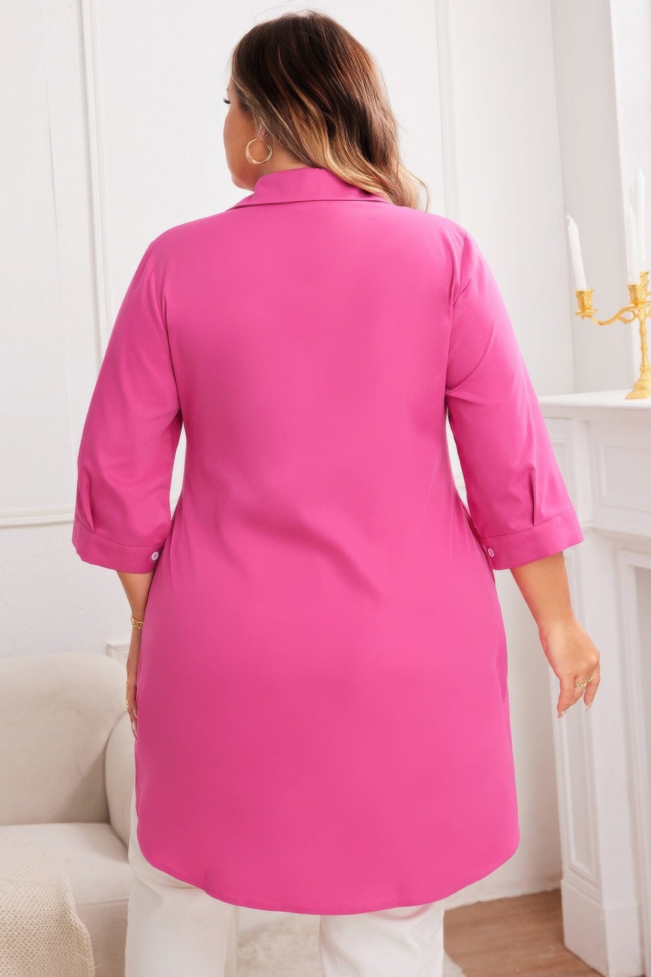 Plus Size Button Loose Fit Pockets Solid Shirt Shirts & Tops jehouze