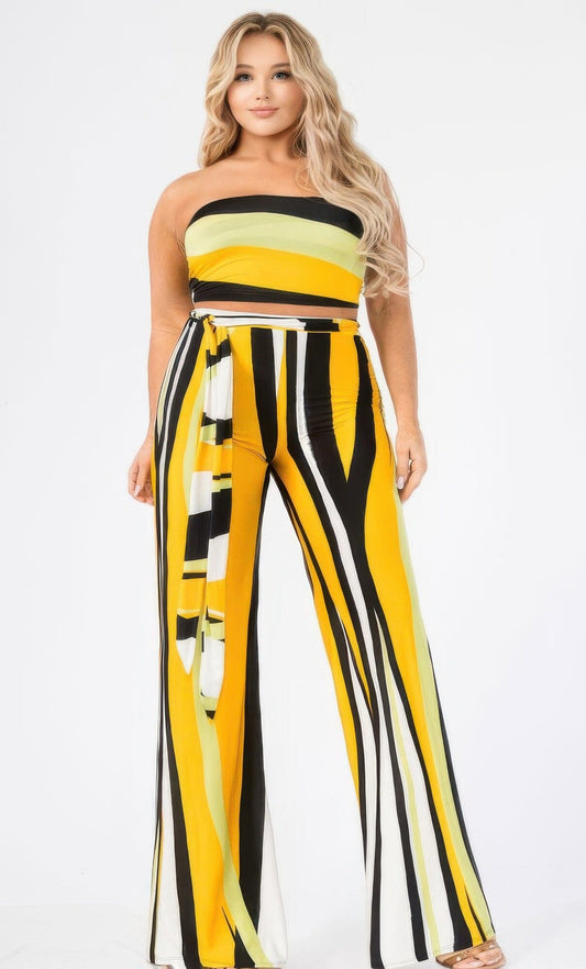 Plus Size Colorblock Stripe 2 Piece Pants Set Outfit Sets jehouze 1XL