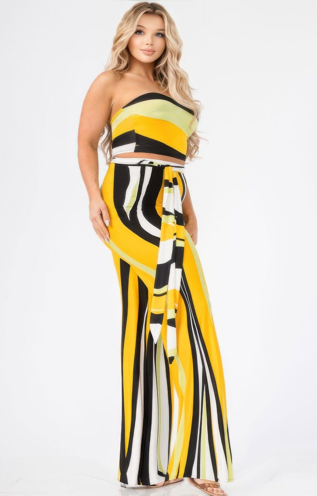 Plus Size Colorblock Stripe 2 Piece Pants Set Outfit Sets jehouze
