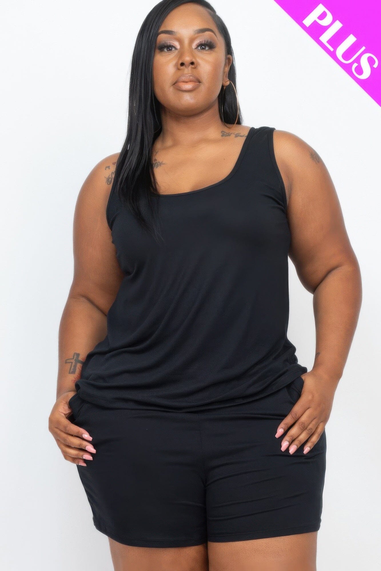 Plus Size Comfy Tank Top & Shorts loungewear Set_ Loungewear jehouze Black 1XL