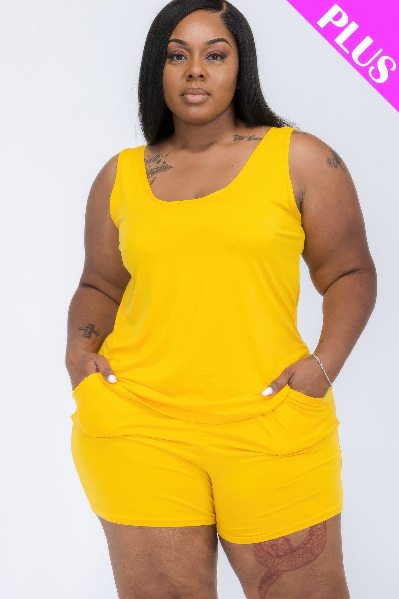Plus Size Comfy Tank Top & Shorts loungewear Set_ Loungewear jehouze Daylily Yellow 1XL