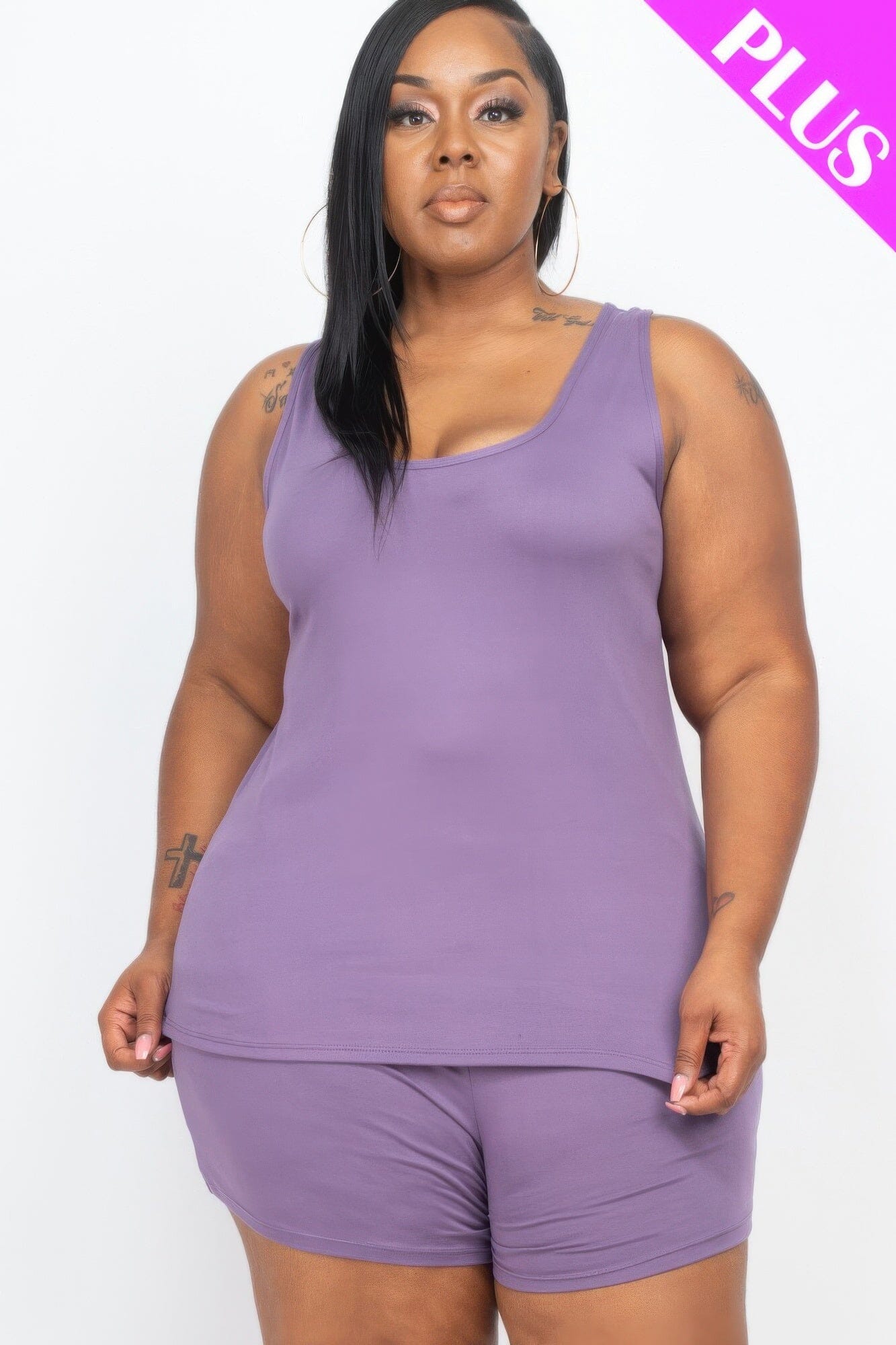 Plus Size Comfy Tank Top & Shorts loungewear Set_ Loungewear jehouze Grape 1XL