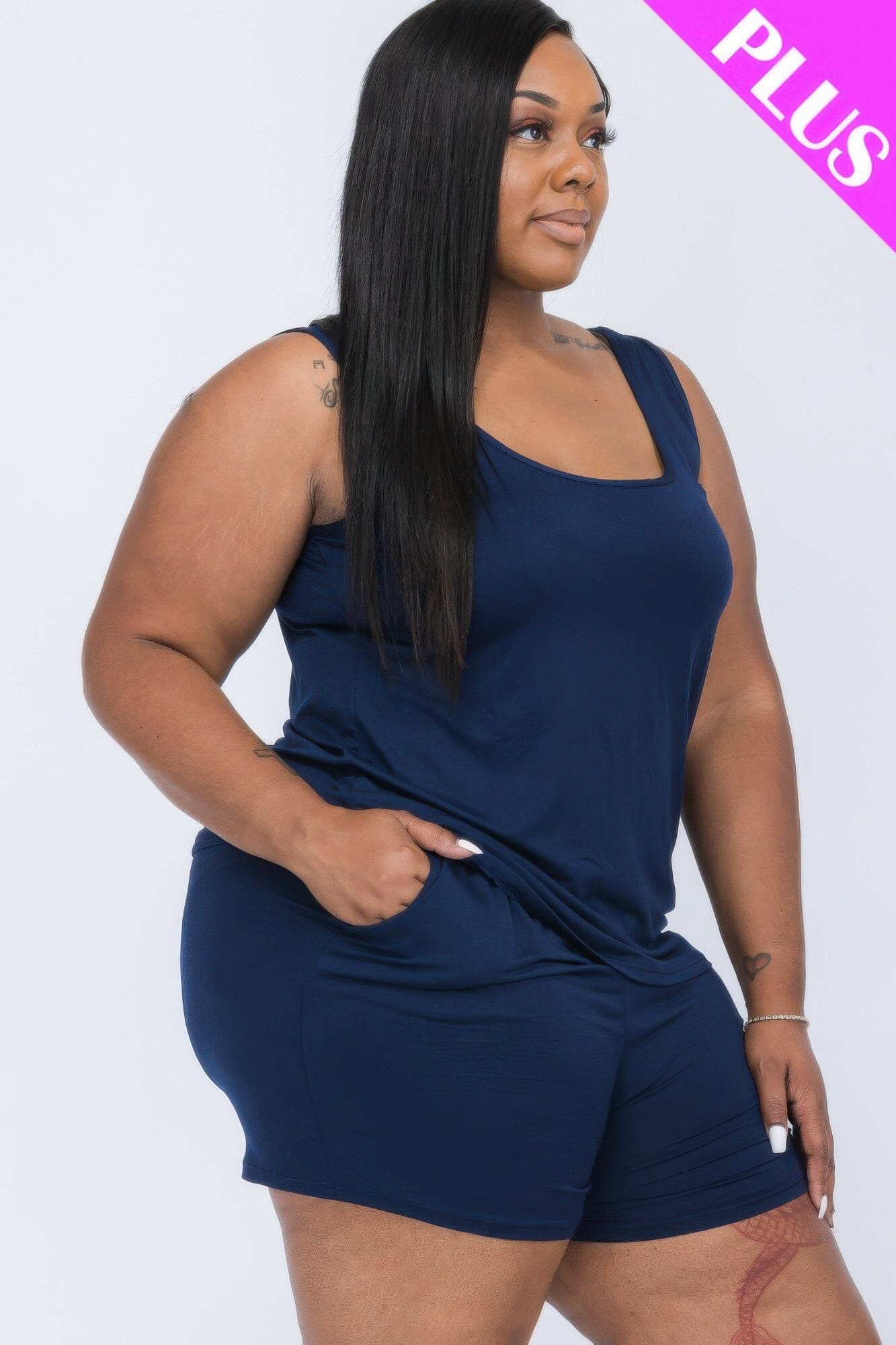 Plus Size Comfy Tank Top & Shorts loungewear Set_ Loungewear jehouze Navy 1XL