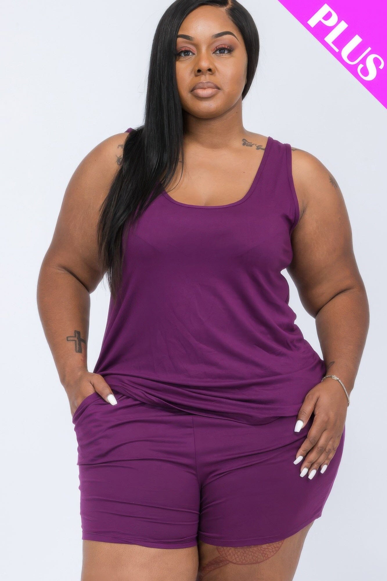 Plus Size Comfy Tank Top & Shorts loungewear Set_ Loungewear jehouze Purple 1XL