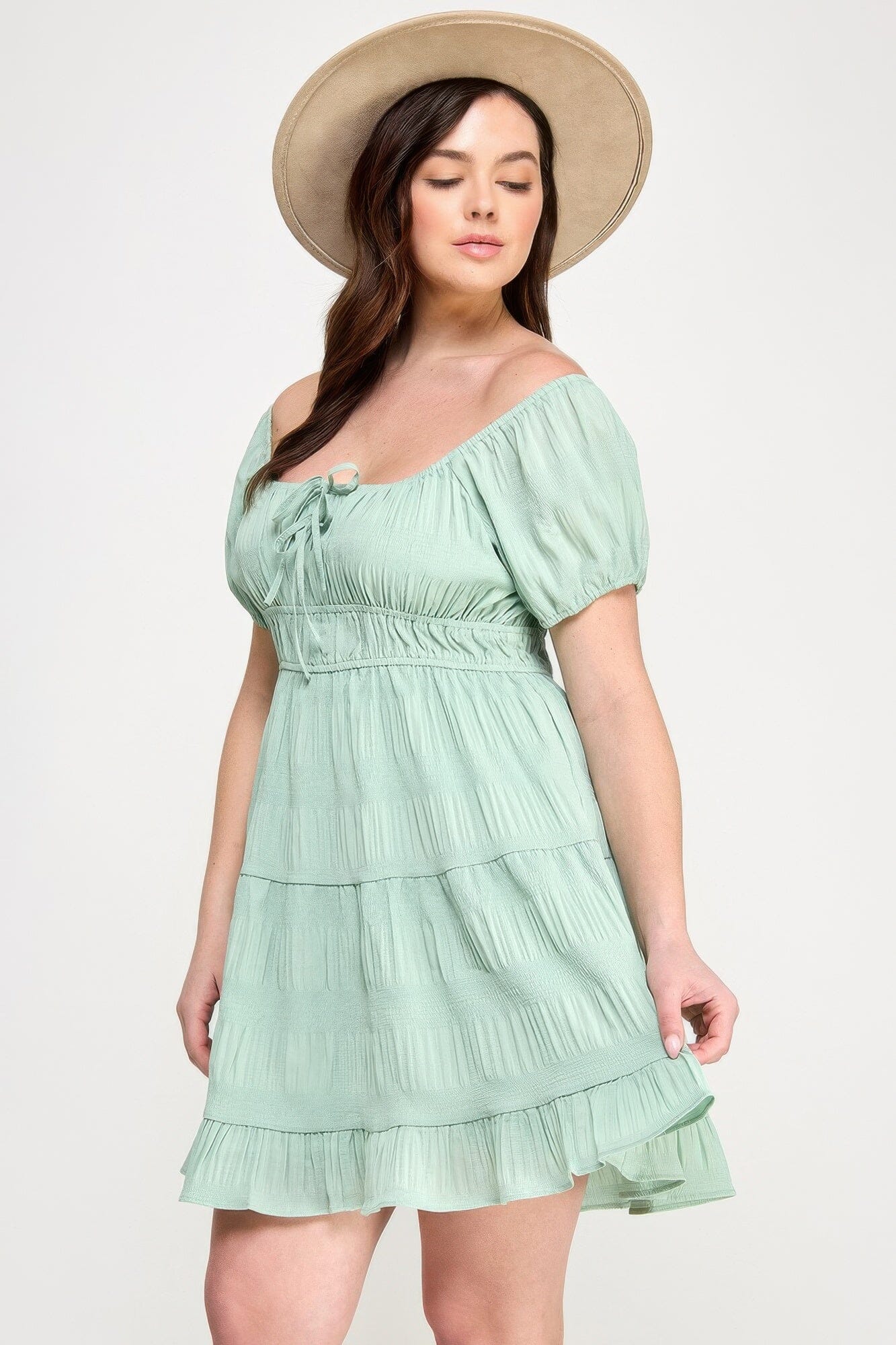 Plus Size Crinkle Textured Front Tie Mini Dress Dresses jehouze