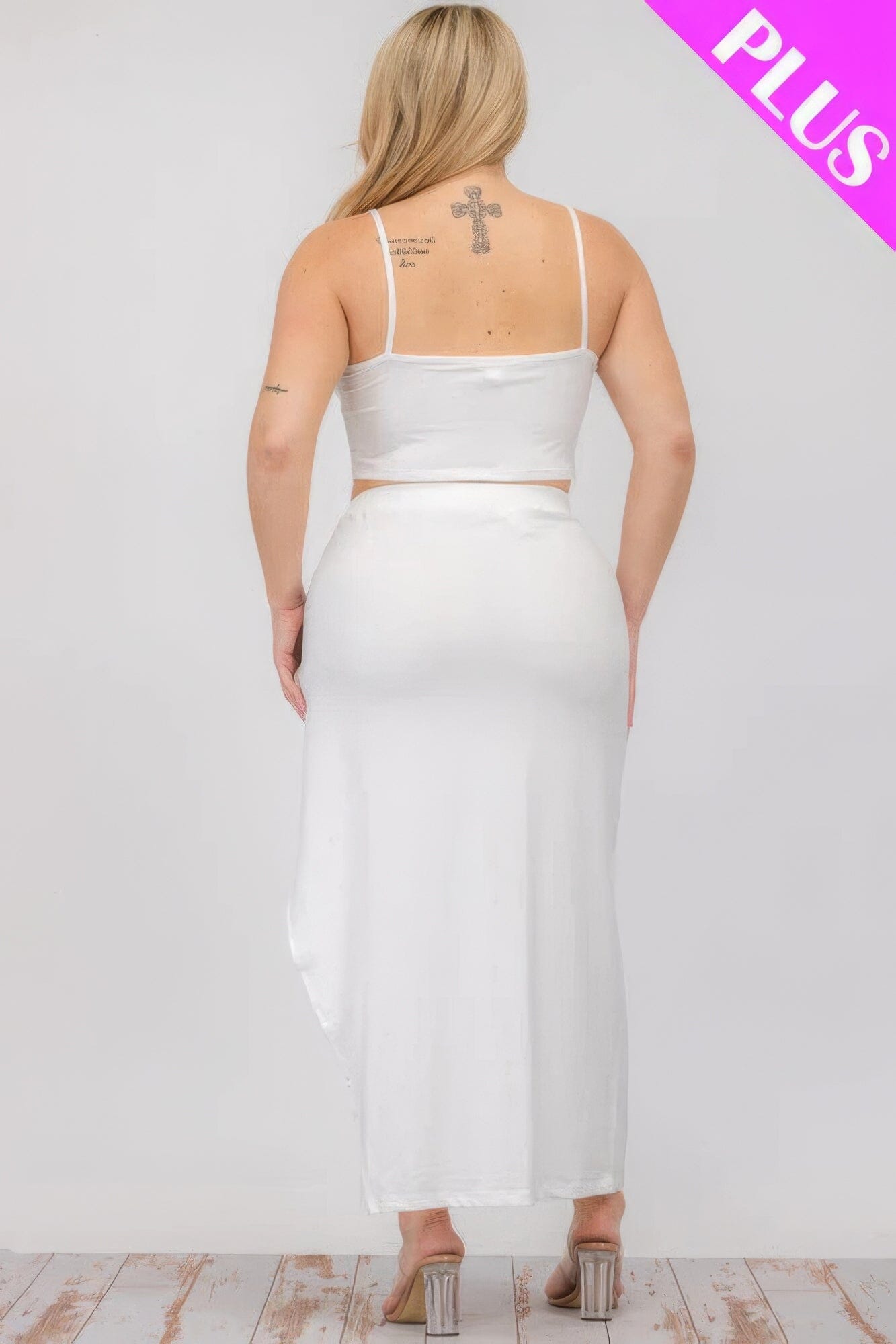 Plus Size Crop Cami & Split Thigh Maxi Skirt Set Outfit Sets jehouze